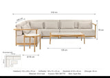 Maattekening Apple Bee St. Lucia Loungeset 5-delig Rechts met afmetingen: Hoekbank: 316 x 240 x 79 cm, Koffietafel: 128 x 70 x 35 cm, Bijzettafel: Ø 55 x 49 cm, Zithoogte: 38 cm
