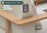 Apple Bee St. Lucia Loungeset 5-delig Rechts, SVLK Teak, 2 Tafels, Bee Wett Kussens – foto 10 – Hoekbank 316 x 240 cm