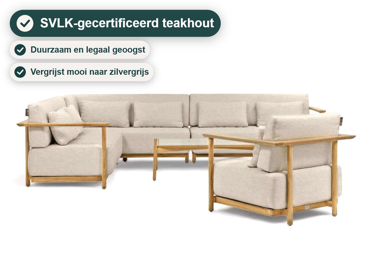 Apple Bee St. Lucia Loungeset 6-delig, SVLK Teak, Bee Wett Kussens – SVLK-gecertificeerd teakhout