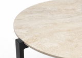 Loungesetland Apple Bee Monaco koffietafel met rond sintered stone blad in zandkleur en zwart aluminium frame