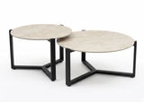 Loungesetland Apple Bee Monaco koffietafels met rond sintered stone blad en zwart aluminium frame in een set